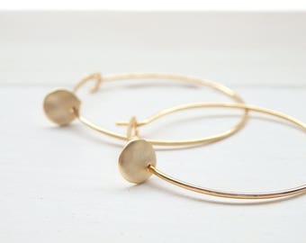 Gold Little Disk Hoop Earrings - Simple Dainty Minimalist Everyday Big Hoop Earrings - Birthday Gift for Her Women - Spring Jewelry