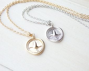 Gold Hummingbird Necklace - Silver Everyday Minimalist Bird Medallion Pendant - Handmade Birthday Gift for Her Women- Made in Canada