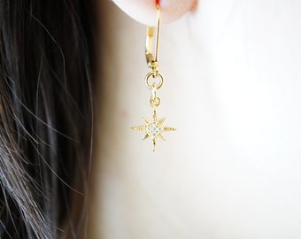 Gold Eight Point Star Minimalist Earrings - Dainty Simple Everyday Earrings - Handmade Birthday Gift for Her Women - Spring Jewelry