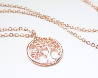 ROSE GOLD Tree of Life Necklace - Minimalist Family Tree Simple Pendant - Handmade in Canada - Birthday Gift for Her Women - Summer Jewelry