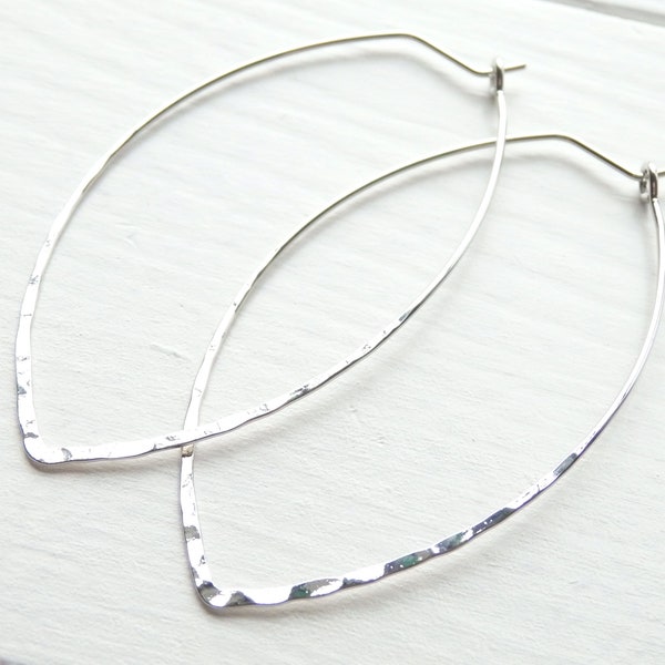 Silver leaf Hoop Earrings - Simple White Gold Everyday Earrings - Birthday Gift for Her Women - Handmade in Canada - Spring Jewelry