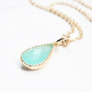 Gold Teal Green Teardrop Necklace - Turquoise Blue Minimalist Handmade Silver Pendant for Her - Birthday Gift for Women - Christmas Gifts
