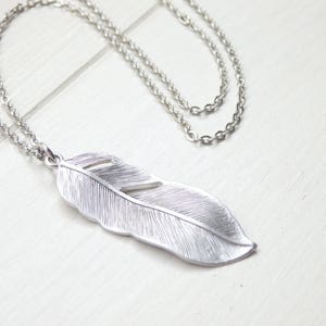 Silver Feather Long Necklace - Layer Simple Everyday Handmade Necklace - Birthday Gift for Her Women - Made in Canada - Spring Jewelry