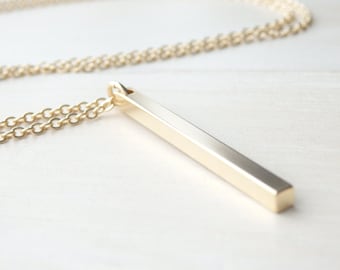 GOLD Bar Long Necklace - Geometric Simple Layer Necklace - Everyday Necklace - Handmade Birthday Gift for Her Women - Winter Jewelry