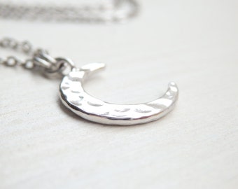 Silver MOON Minimalist Dainty Necklace - Crescent Moon Charm Necklace - Gift for Her Women - Handmade Birthday Gift - Winter Jewelry