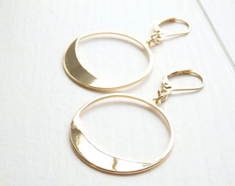 GOLD Circle Earrings - Simple Geometric Statement Earrings - Unique Handmade Birthday Gift for Her Women - Spring Jewelry