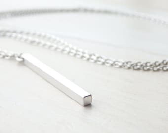 Silver BAR Long Necklace - Simple Geometric Necklace - Layer Everyday Necklace - Handmade Birthday Gift for Her Women - Spring Jewelry