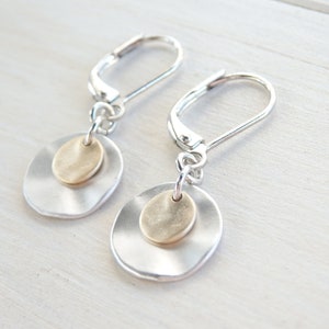 Little Disk Earrings - Silver Minimalist Dangle Drop Unique Simple Handmade Earrings - Gift for Her for Women - Spring Jewelry