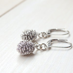 Silver Pinecone Earrings - Minimalist Dainty Everyday Simple Dangle Drop Earrings Birthday Gift for Her in Canada - Spring Jewelry