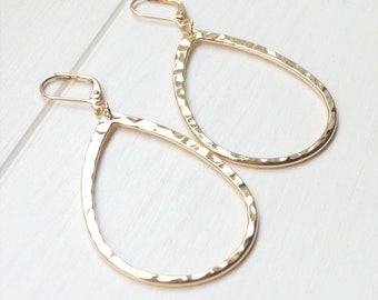 GOLD Tear Drop Earrings - Big Hoop Dangle Geometric Simple Earrings - Handmade Birthday Gift for Her Women Canada - Spring Jewelry