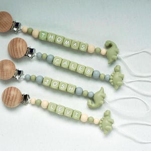 Custom Baby Name Personalized Green Dinosaur Pacifier Clip/ Newborn Pacifier Clip/ Baby Shower Gift/ Pacifier Holder/ Baby Paci Clip