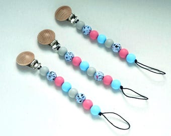 Pink, Blue & Grey Pacifier Clip/ Pacifier Clip/ Newborn Pacifier Clip/ Baby Shower Gift/ Pacifier Holder/ Baby Pacifier Clip