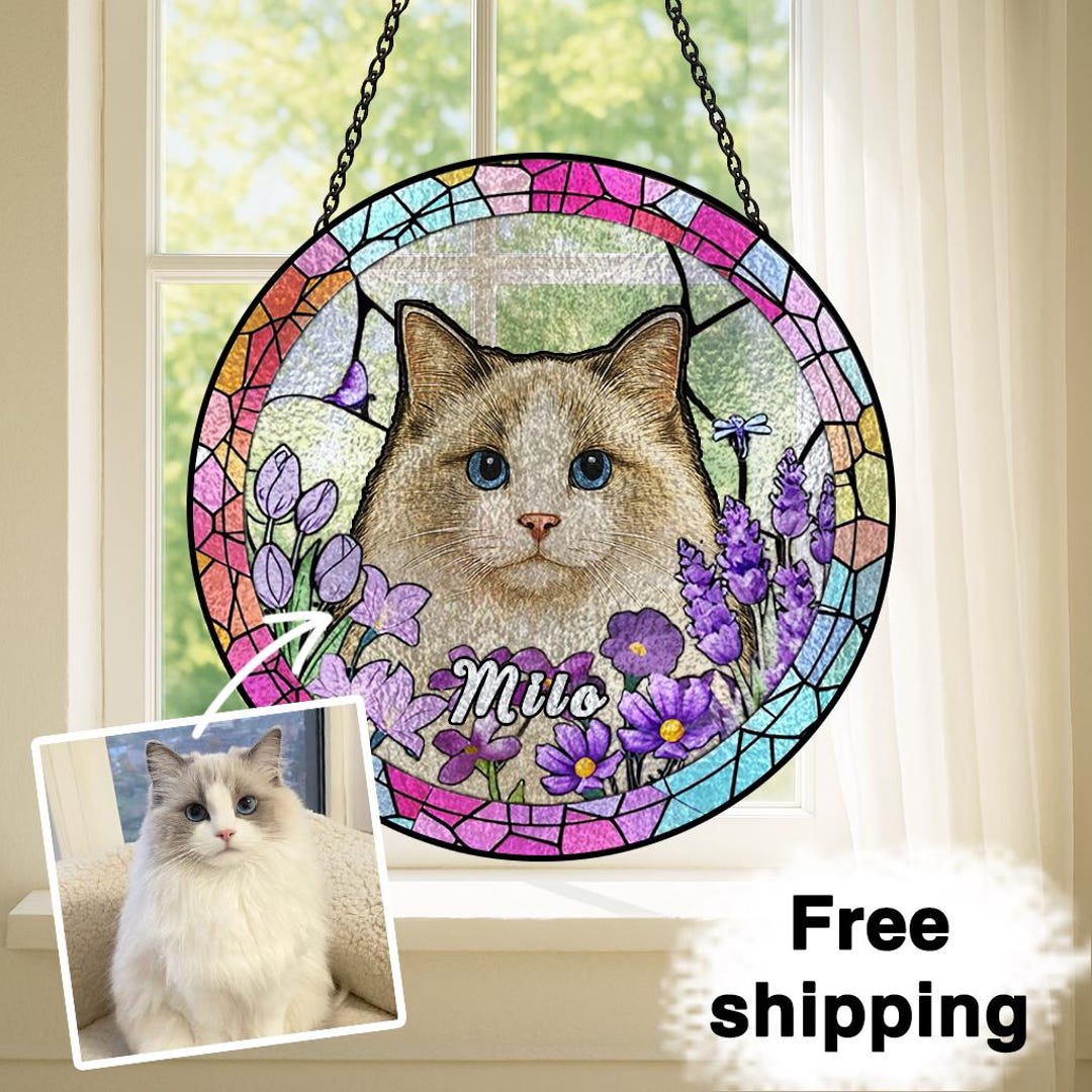 Custom Cat Portrait Suncatcher Custom Pet Portrait Stained Glass ...