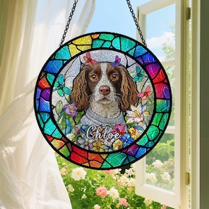 Custom Dog Portrait Suncatcher Pet Memorial Stained Glass Photo Suncatcher Stained Glass Dog Pet Loss Window Hanging Pet Loss Gift