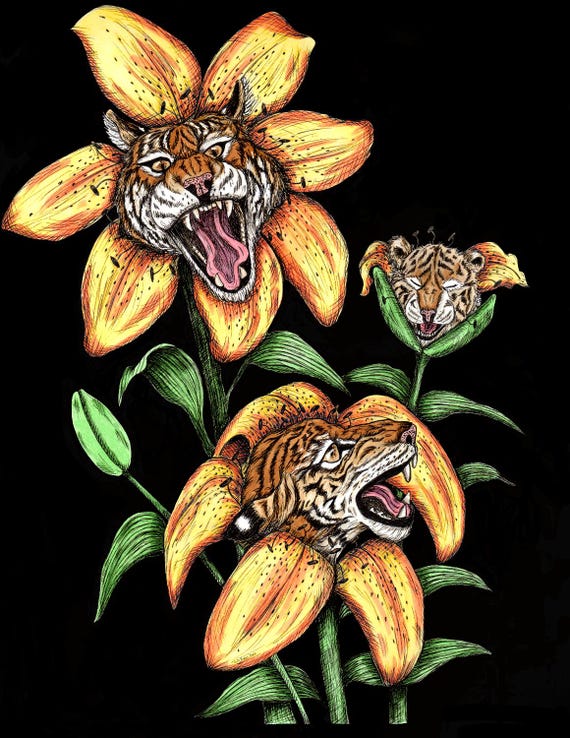 Fantasy Tiger Lily Flowers With Tiger Faces Giclee Fine Art Print - Etsy