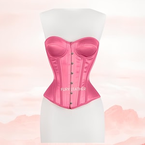 Pink Satin Overbust Corset Steel Boned Waist Trainer