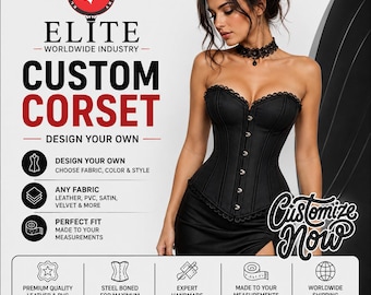 Korset op maat voor dames – Ontwerp uw eigen korset, speciaal gemaakt van leer, PVC, satijn, katoen, mesh, fluweel of brokaat.