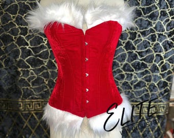 Corsé navideño de terciopelo rojo / Top festivo con ballenas de acero