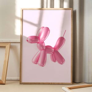 Affiche d'art chien ballon rose, art mural tendance, décoration esthétique d'appartement, décoration d'intérieur rétro, cadeau imprimé