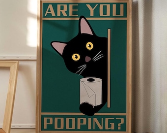 Are You Pooping Funny Bathroom Art Canvas Poster, Cartoon Wall Art, Bathroom Aesthetic Decor, Retro Home Decor, Printed Gift