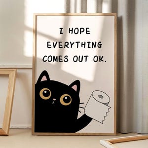Póster de arte divertido "Espero que todo salga bien", arte de pared de dibujos animados, decoración estética para el baño, decoración retro del hogar, regalo impreso