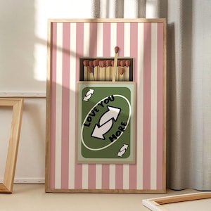 Love You More Playing Card Matchbox Stripe Art Poster, Trendy Wall Art, Apartment Aesthetic Decor, Retro Home Decor, Printed Gift