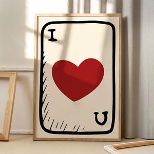 Je t'aime affiche d'art de cartes à jouer, art mural tendance, décoration esthétique amusante, décoration d'intérieur rétro, cadeau imprimé