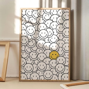 Smiley Kunst Poster, trendige Wandkunst, ästhetisches Dekor der Wohnung, Retro Wohndekor, gedrucktes Geschenk