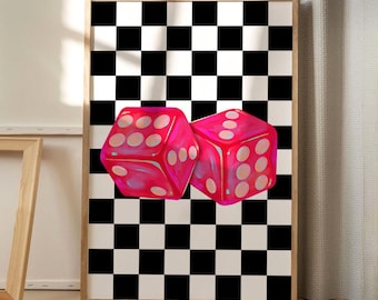 Black And White Checkered Dice Modern Art Canvas Poster, Trendy Wall Art, Apartment Aesthetic Decor, Retro Home Decor, Printed Gift
