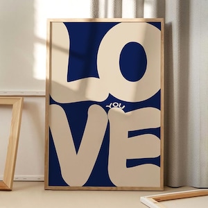 Love You Quote Art Canvas Poster, Trendy Wall Art, Apartment Aesthetic Decor, Retro Home Decor, Printed Gift