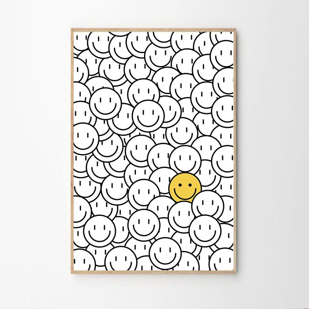 Smiley Face Art Canvas Poster, Trendy Wall Art, Apartment