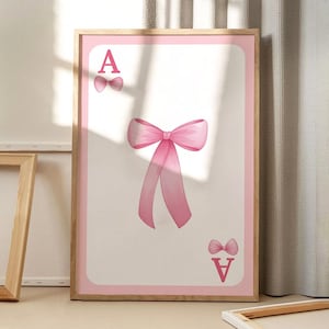 Poster artistico con carte da gioco Pink Bow, arte murale alla moda, decorazione estetica per appartamenti, decorazione retrò per la casa, regalo stampato