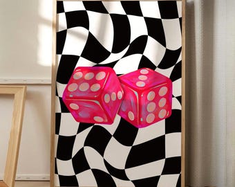 Black And White Checkered Dice Modern Art Canvas Poster, Trendy Wall Art, Apartment Aesthetic Decor, Retro Home Decor, Printed Gift