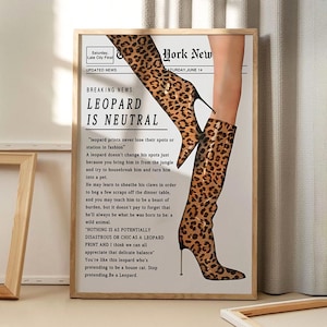 Newspaper Leopard Boots Art Canvas Poster, Leopard Wall Art, Apartment Aesthetic Decor, Retro Home Decor, Printed Gift