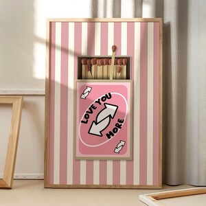 Love You More Playing Card Matchbox Stripe Art Poster, Trendy Wall Art, Apartment Aesthetic Decor, Retro Home Decor, Printed Gift