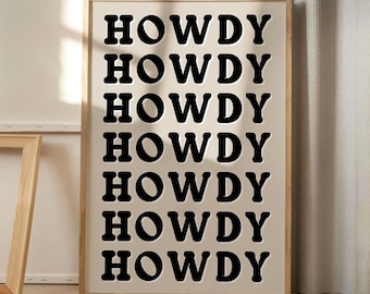 Beige Howdy Quote Art Canvas Poster, Trendy Wall Art, Typografie Esthetisch Decor, Retro Home Decor, Gedrukt Cadeau