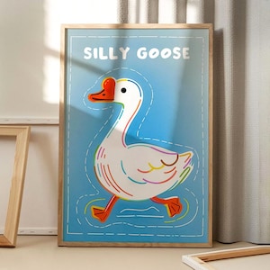 Silly Goose 面白いアートポスター、漫画の壁アート、面白い美的装飾、レトロなホームデコレーション、プリントギフト