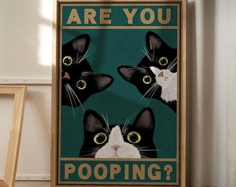 Are You Pooping Funny Bathroom Art Canvas Poster, Cartoon Wall Art, Bathroom Aesthetic Decor, Retro Home Decor, Printed Gift
