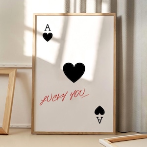 Poster artistico con carta da gioco Lucky You, arte murale alla moda, decorazione estetica per appartamenti, decorazione retrò per la casa, regalo stampato