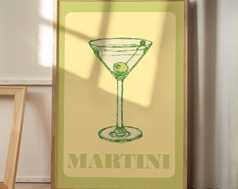 Martini Cocktail Kunst Leinwand Poster, Küchen Wandkunst, Bar Warenkorb Ästhetisches Dekor, Retro Wohndekor, gedrucktes Geschenk