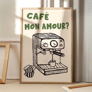 Café Mon Amour Art Poster, Kitchen Wall Art, Kitchen Aesthetic Decor, Retro Home Decor, Canvas Print, Printed Gift