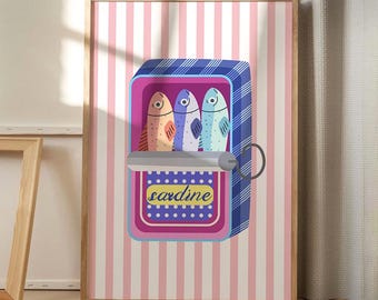 Póster de lienzo con arte de lata de sardinas, arte de pared para cocina, decoración estética brillante, decoración retro para el hogar, regalo impreso