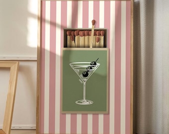 Vintage Martini Matchbox Stripe Art Canvas Poster, Retro Matchbox Wall Art, Apartment Aesthetic Decor, Retro Home Decor, Printed Gift