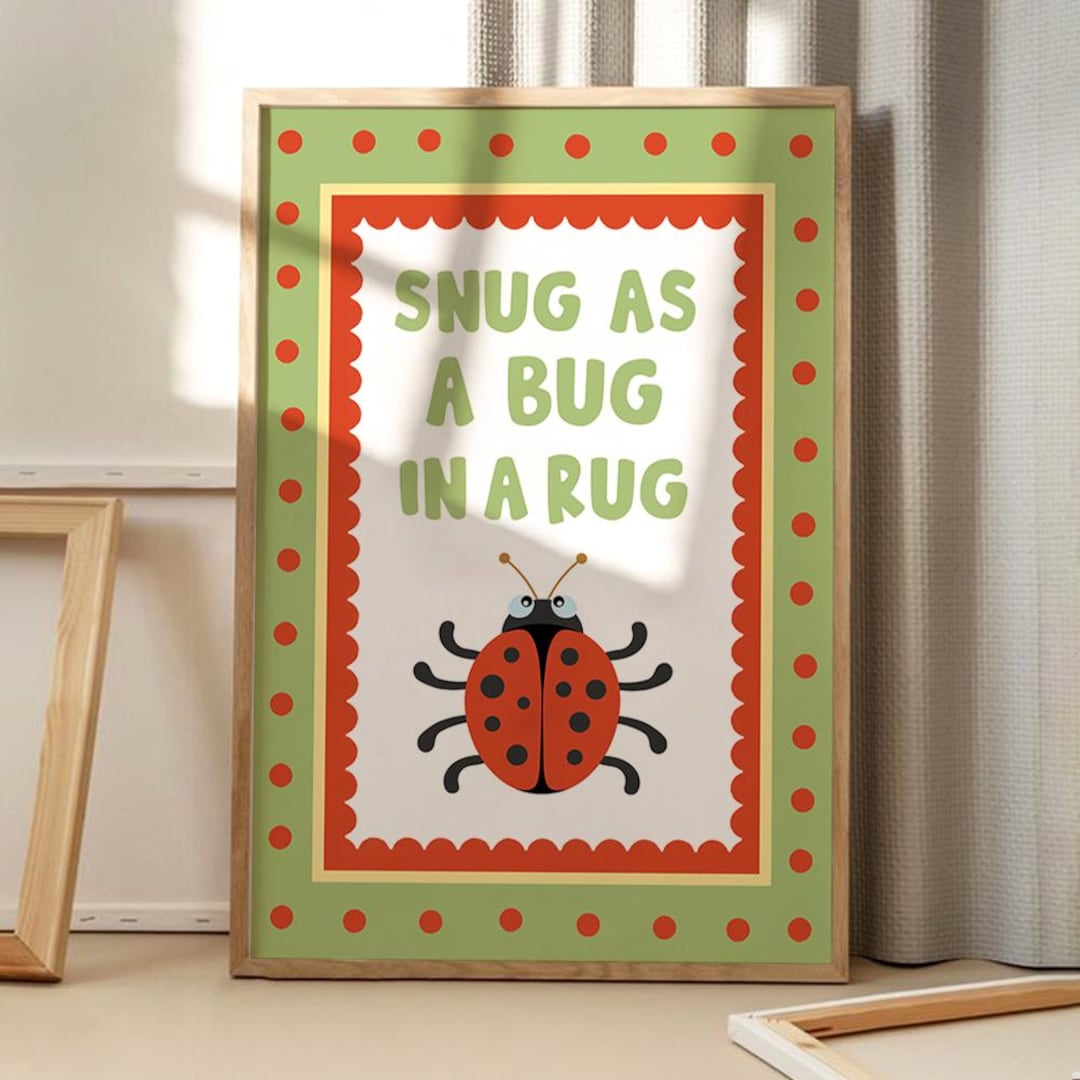 Snug as A Bug in A Rug Art Canvas Poster, Cartoon Wall Art, Funny ...