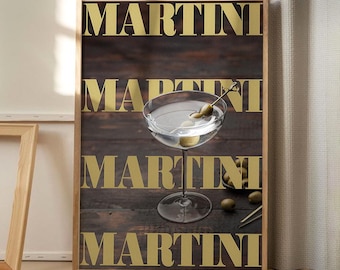 Martini Retro Kunst Leinwand Poster, Küchen Wandkunst, Bar Warenkorb ästhetisches Dekor, Retro Wohndekor, gedrucktes Geschenk