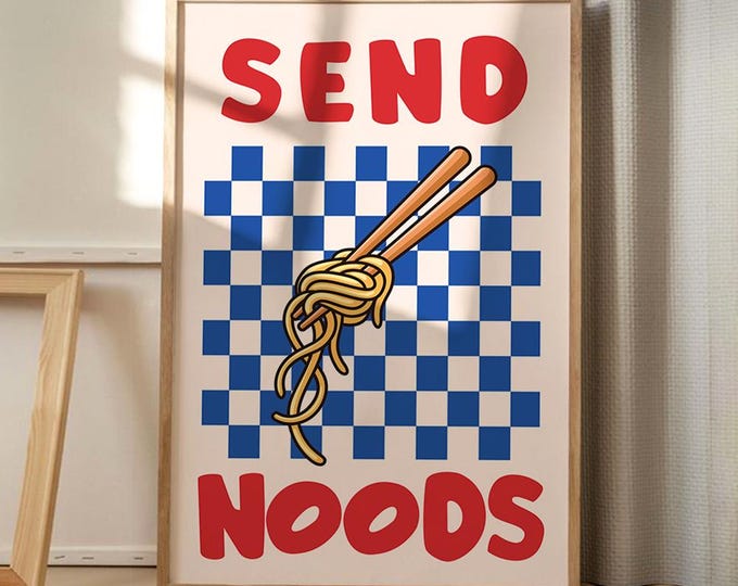 Send Noods Art Canvas Poster, Trendy Wall Art, Kitchen Aesthetic Decor, Retro Home Decor, Printed Gift
