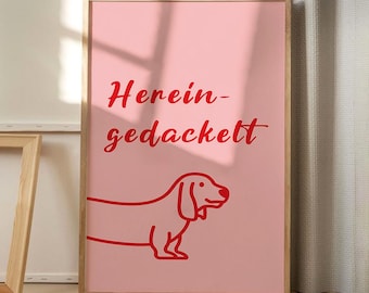 Hereingedackelt Dachshund Pink Art Canvas Poster, Trendy Wall Art, Funny Aesthetic Decor, Retro Home Decor, Printed Gift