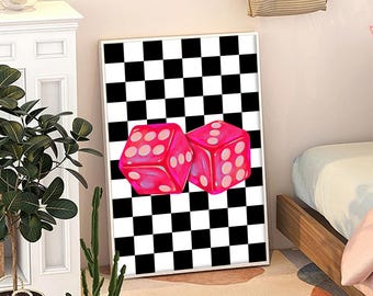 Black And White Checkered Dice Modern Art Poster, Trendy Wall Art, Apartment Aesthetic Decor, Retro Home Decor, Art Print, Digital Downloads
