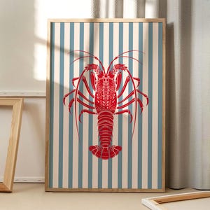 Lobster Art Poster, Kitchen Wall Art, Bright Aesthetic Decor, Retro Home Decor, Art Print, Printed Gift
