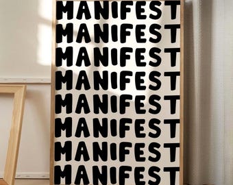 Manifest Quote Art Canvas Poster, Trendy Wall Art, Typography Aesthetic Decor, Retro Home Decor, Printed Gift